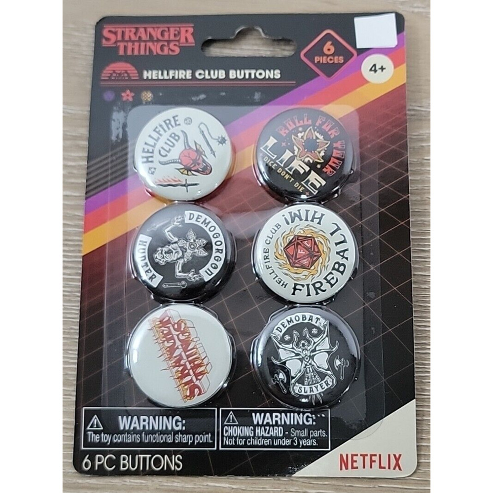 2024 STRANGER THINGS Hellfire Club 6-Pack Novelty‎ Buttons NETFLIX NEW